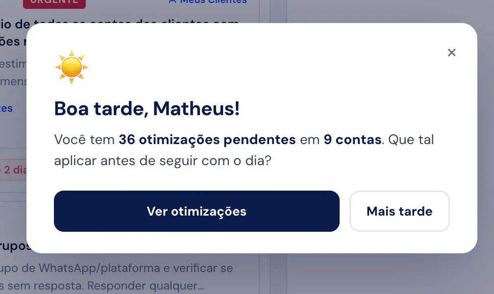 Tasker — lembrete automático de início de dia avisando otimizações pendentes.
